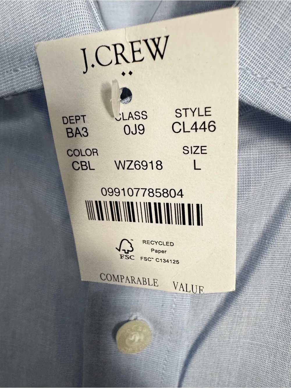J.Crew Wrinkle-Free Slim Fit Dress Shirt Light Blue NWT Large 16-16.5